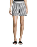 Cabana-Stripe Denim Shorts, Bianco/Caviar