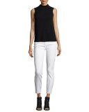 Skinny Ankle Jeans w/ Released Hem, White