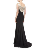 Sleeveless Embellished-Cowl Mermaid Gown, Black/Silver
