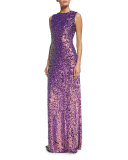Iridescent Beaded Sleeveless Gown, Black/Multi