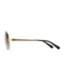 Metal Aviator Sunglasses with Logo Arms, Golden/Black