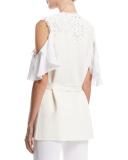 Maxine Long Lace-Trimmed Vest, Ivory