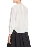Poplin Blouse w/Lace Collar, White