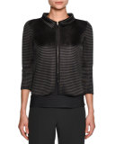Scuba Horizontal-Stripe 3/4-Sleeve Jacket, Dark Gray