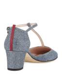 Pet Glitter T-Strap Mid-Heel Pump, Gray