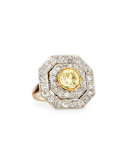 Estate Edwardian Octagonal Yellow Diamond Cluster Ring, Size 5.5