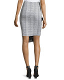 Ruffle-Trim Space-Dyed Pencil Skirt, White/Black