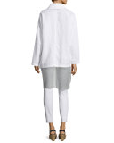 Sleeveless Button-Front Mesh Shirt, Silver