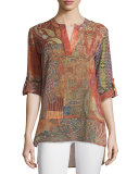 Carly Roll-Tab Tunic Blouse