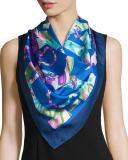Alabastro Floral Gancini Silk Scarf, Blue/Multicolor