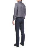 Geo-Print Cotton/Silk-Blend Sport Shirt, Blue Pattern