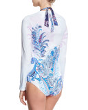 Paisley Leaves Rashguard, White