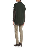 Ribbed Zip-Front Vest w/ Faux Fur Pockets, Vineyard