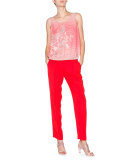 Slim-Leg Silk-Cady Pants, Scarlet