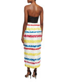 Strapless Striped 3D-Floral Gown, Multi