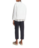 Wide-Pinstripe Belted Ankle Pants, Dark Blue
