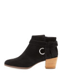 Selena Suede Ankle-Strap Bootie, Black
