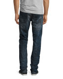 Demon Slashed 3D Crinkle Denim Jeans, Indigo