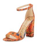 Yaro Floral Block-Heel Sandal, Orange