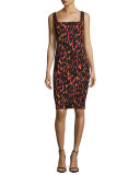 Bewitching Sleeveless Printed Sheath Dress, Black