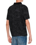 Tonal Butterfly-Print Short-Sleeve Polo, Black