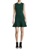 Sleeveless Ponte Flounce Dress, Evergreen
