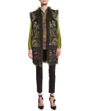 Intarsia-Knit Vest with Shearling Fur Reverse, Green