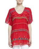 Colorful Daisy Eyelet Blouse, Fiery Red, Plus Size