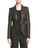 Eve Animal-Brocade One-Button Jacket, Fir