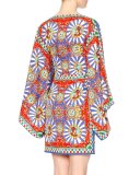 Full-Sleeve Carretto-Print Sheath Dress, Red/Yellow/Blue