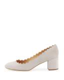 Lauren Scalloped Suede Block-Heel Pump