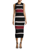 Macgraw Sleeveless Striped Midi Dress, Black