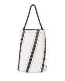 Hex Whipstitch Leather Large Bucket Bag, White/Black
