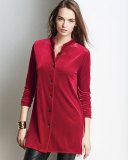 Mandarin-Collar Velvet Shirt, Plus Size 