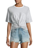 Striped Jersey Twist-Front Tee, Black/White