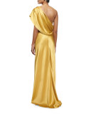 Draped One-Shoulder Silk Gown, Gold