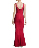 Scoop-Neck Bandage Knit Gown, Red