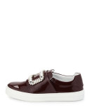 Leather Strass Buckle Sneaker, Burgundy