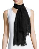 Exotic Garland Silk Evening Scarf, Black