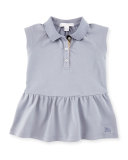 Mini Cali Smocked Raglan Polo Dress, Lupin Blue, Size 6M-3