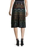 Lurex® Floral-Jacquard A-Line Skirt, Black