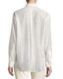 Damien Voile Long-Sleeve Blouse, Cream