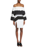 Off-The-Shoulder Striped Crop Top, Black/White