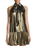 Metallic Tie-Front Halter Top, Gold