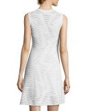 Sleeveless Rib-Stitched Zigzag Knit A-Line Dress, Ivory