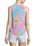 Dahlia Sleeveless Pleated Floral-Print Top 