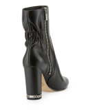 Dolores Ruched Leather Bootie, Black