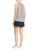 Shirred-Shoulder V-Neck Tank