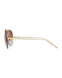Rimless Gradient Aviator Sunglasses, Brown