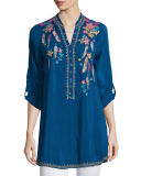 Victoria Button-Front Embroidered Blouse